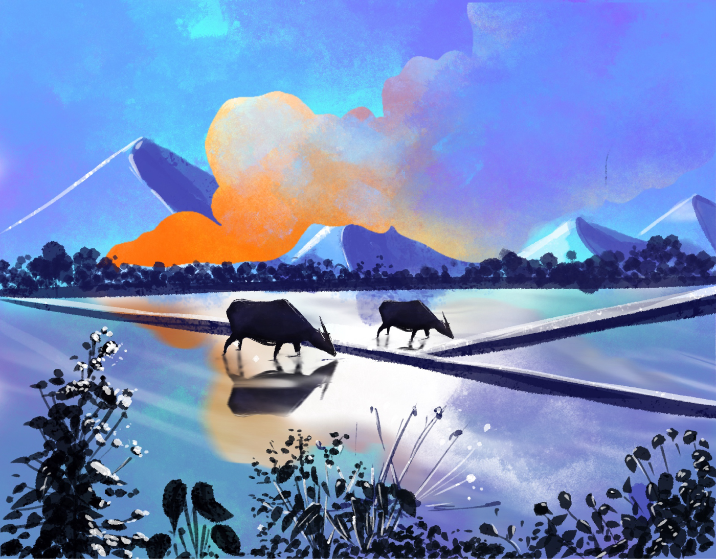 Creatures Stroll Through the Sunset Symphony